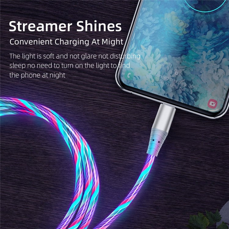 2m Glowing 3A Fast Charging Cable High-Speed Flowing Streamer Light LED Data Transfer Micro USB Cable - Blue