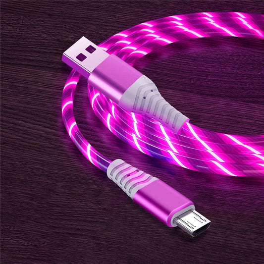 2m Glowing 3A Fast Charging Cable High-Speed Flowing Streamer Light LED Data Transfer Micro USB Cable - Red