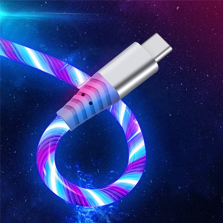 2m Glowing 3A Fast Charging Cable High-Speed Flowing Streamer Light LED Data Transfer Micro USB Cable - Red