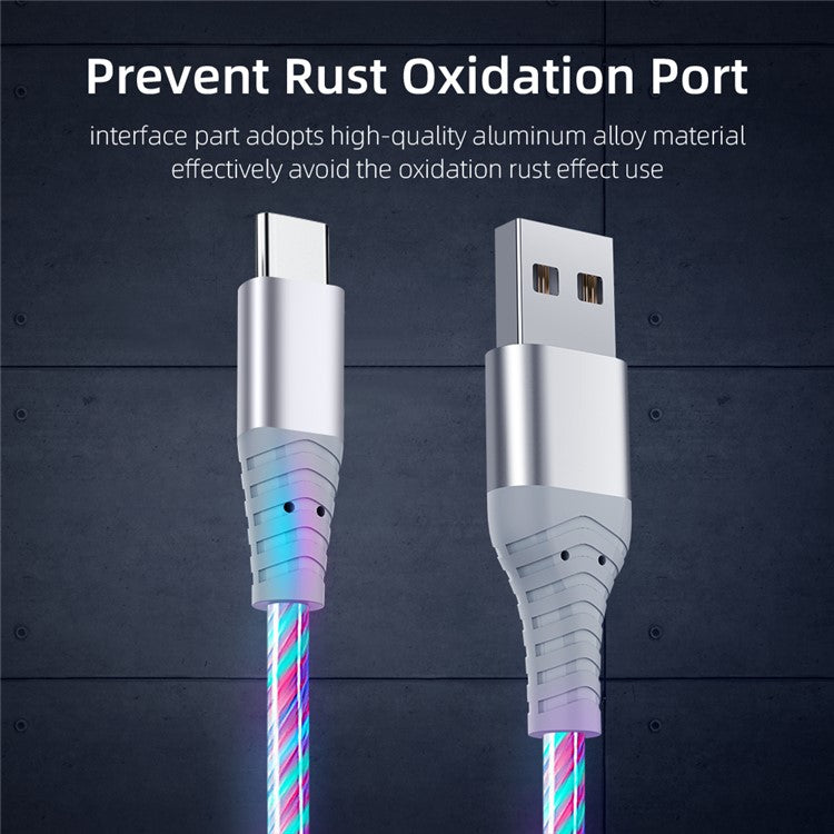 2m Glowing 3A Fast Charging Cable High-Speed Flowing Streamer Light LED Data Transfer Micro USB Cable - Red