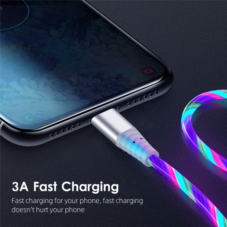 2m Glowing 3A Fast Charging Cable High-Speed Flowing Streamer Light LED Data Transfer Micro USB Cable - Red