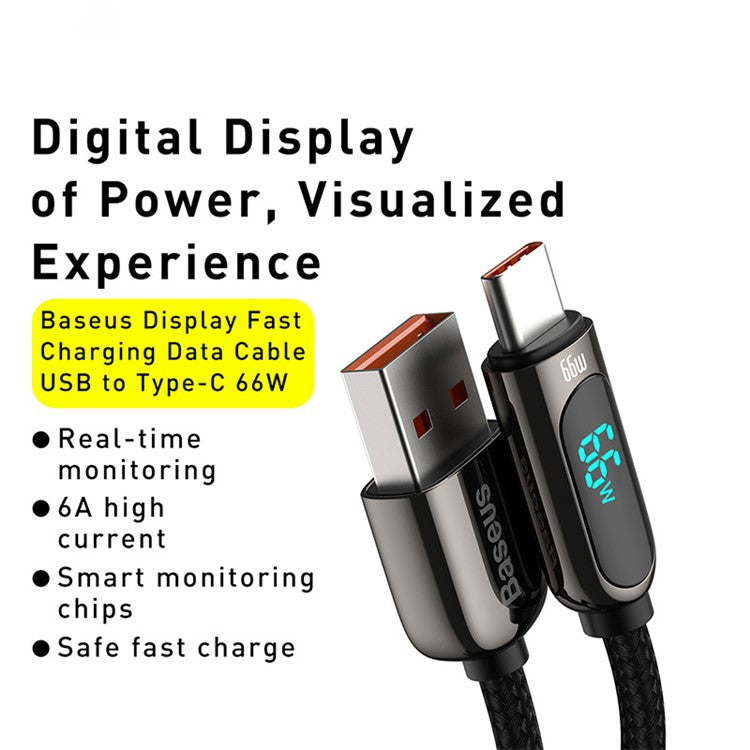 BASEUS Display Fast Charging Data Cable USB to Type-C 66W 6A 1m - Black