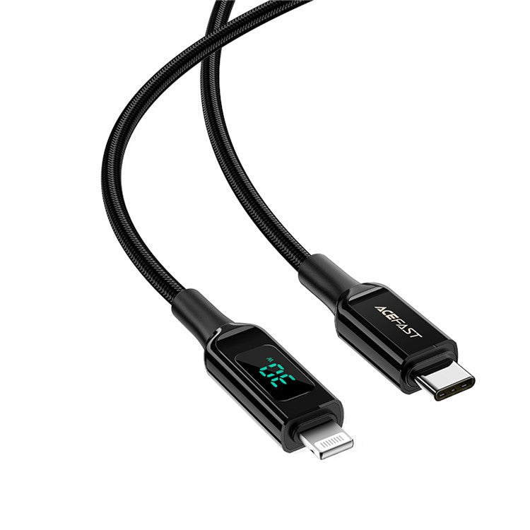 ACEFAST C6-01 for iPhone 15 Series MFi Certified USB-C to Lightning Zinc Alloy Braided Charging Data Cable with Digital Display - Black