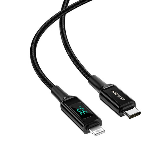 ACEFAST C6-01 for iPhone 15 Series MFi Certified USB-C to Lightning Zinc Alloy Braided Charging Data Cable with Digital Display - Black