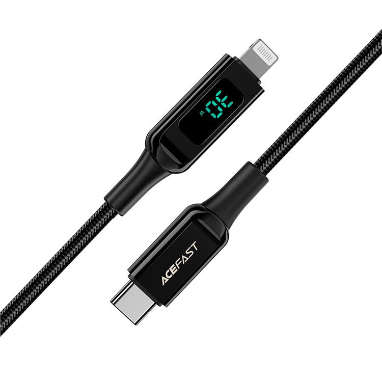 ACEFAST C6-01 for iPhone 15 Series MFi Certified USB-C to Lightning Zinc Alloy Braided Charging Data Cable with Digital Display - Black