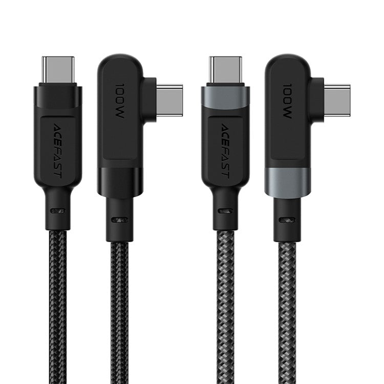 ACEFAST C5-03 for iPhone 15 Series USB-C to USB-C 100W 90 Degree Right Angled Aluminum Alloy Charging Data Cable - Grey