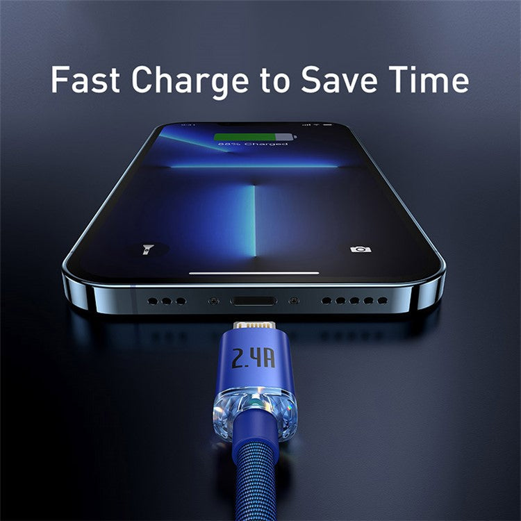 BASEUS Crystal Shine Series 2.4A Fast Charging USB to iP Data Cable 1.2m - Blue