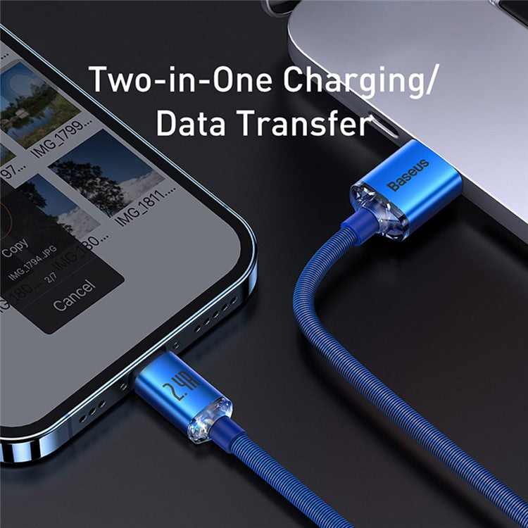 BASEUS Crystal Shine Series 2.4A Fast Charging USB to iP Data Cable 1.2m - Blue