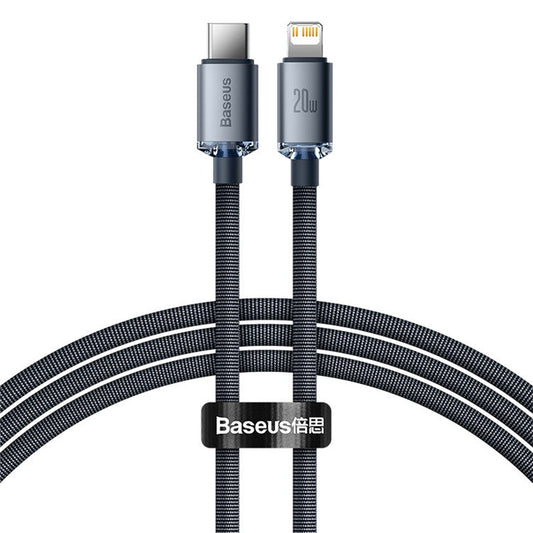 BASEUS Crystal Shine Series Fast Charging Type-C to iP Data Cable 20W 1.2m Cell Phone Cord - Black