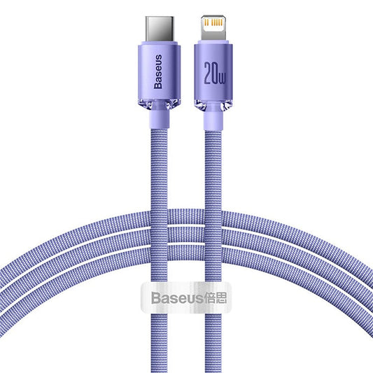 BASEUS Crystal Shine Series Fast Charging Type-C to iP Data Cable 20W 1.2m Cell Phone Cord - Purple