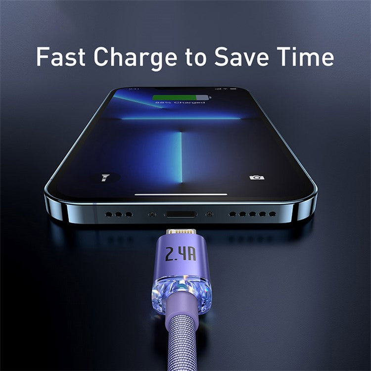 BASEUS Crystal Shine Series 2.4A Fast Charging USB to iP Data Cable 2m - Purple