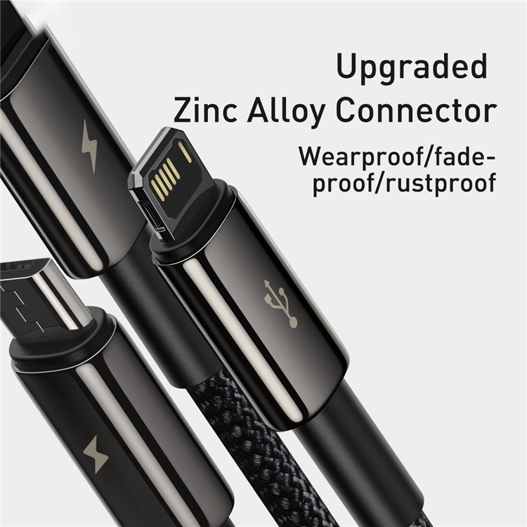 BASEUS Tungsten Gold One-for-three Fast Charging Data Cable USB to iP+Type-C+Micro 3.5A 1.5m - Black