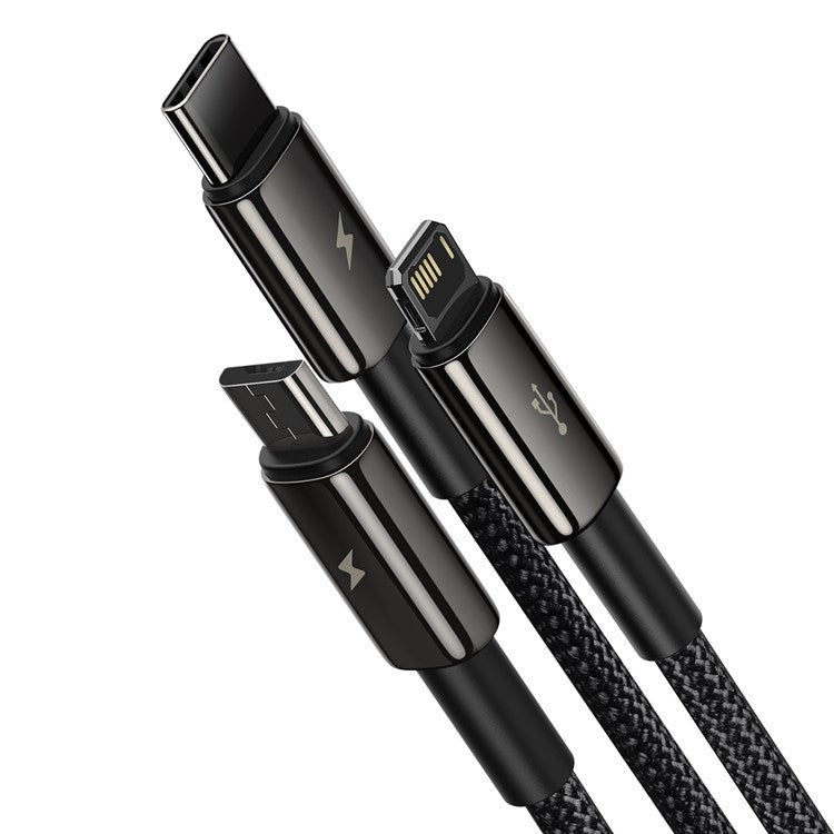 BASEUS Tungsten Gold One-for-three Fast Charging Data Cable USB to iP+Type-C+Micro 3.5A 1.5m - Black