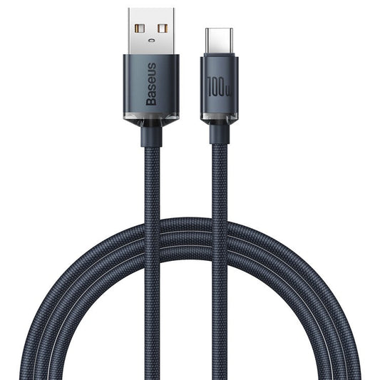 BASEUS Crystal Shine Series 100W 1.2m Fast Charging Data Cable USB to Type-C Cord - Black