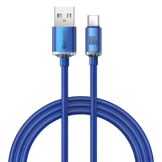 BASEUS Crystal Shine Series 100W 1.2m Fast Charging Data Cable USB to Type-C Cord - Blue