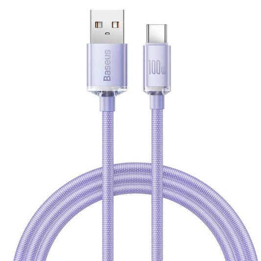 BASEUS Crystal Shine Series 100W 1.2m Fast Charging Data Cable USB to Type-C Cord - Purple
