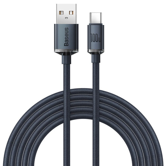 BASEUS Crystal Shine  Series for iPhone 15 Series 100W 2m Fast Charging Data Cable USB to Type-C Braided Cord - Black