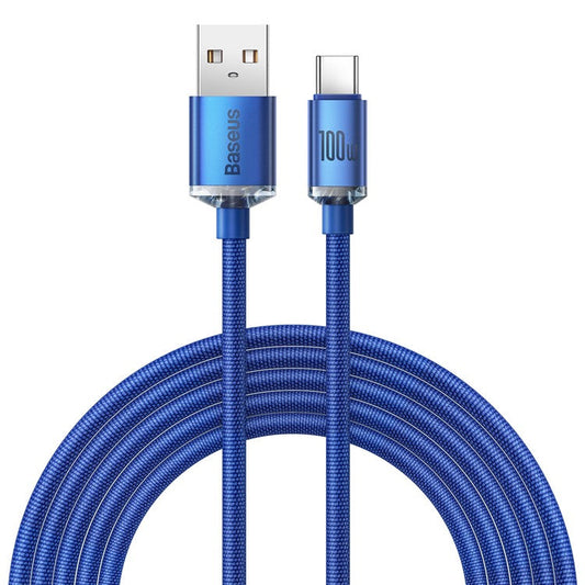 BASEUS Crystal Shine  Series for iPhone 15 Series 100W 2m Fast Charging Data Cable USB to Type-C Braided Cord - Blue