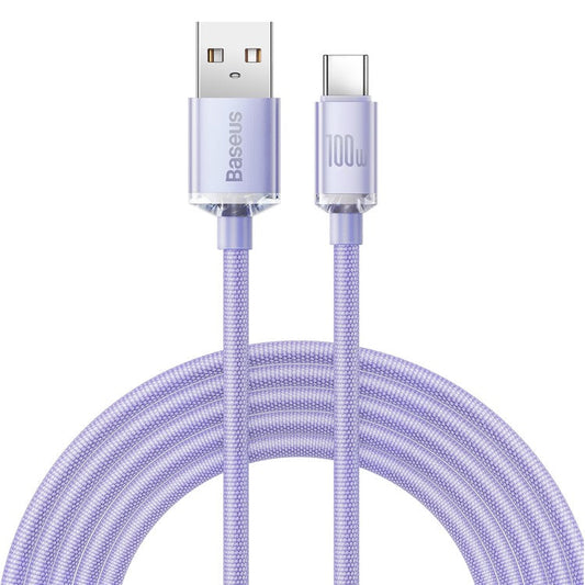 BASEUS Crystal Shine  Series for iPhone 15 Series 100W 2m Fast Charging Data Cable USB to Type-C Braided Cord - Purple