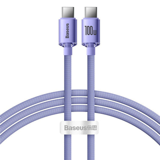 BASEUS Crystal Shine  Series for iPhone 15 Series 1.2m 100W Fast Charging Data Cable Type-C to Type-C Cord - Purple