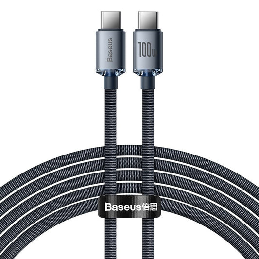 BASEUS Crystal Shine  Series for iPhone 15 Series 2m 100W Fast Charging Data Cable Type-C to Type-C Braided Cord - Black