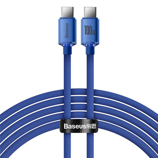 BASEUS Crystal Shine  Series for iPhone 15 Series 2m 100W Fast Charging Data Cable Type-C to Type-C Braided Cord - Blue