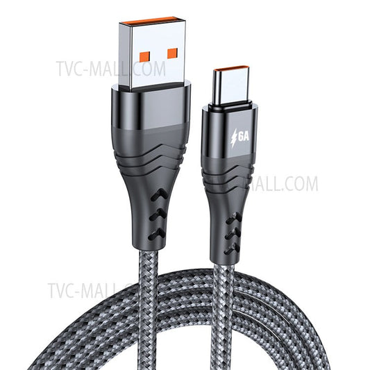 ADC-005 3m 6A 66W Fast Charging Cable USB to Type-C Braided Data Cord for Huawei Samsung - Black