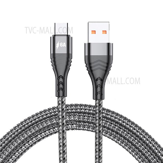 ADC-005 3m 6A 66W Fast Charging Cable USB to Type-C Braided Data Cord for Huawei Samsung - Grey
