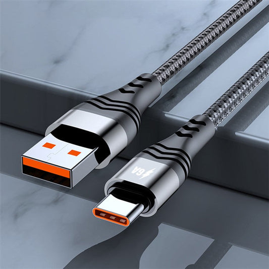 ADC-005 0.5m 6A 66W Fast Charging Cable Braided USB to Type-C High Speed Data Cord for Huawei Samsung - Grey