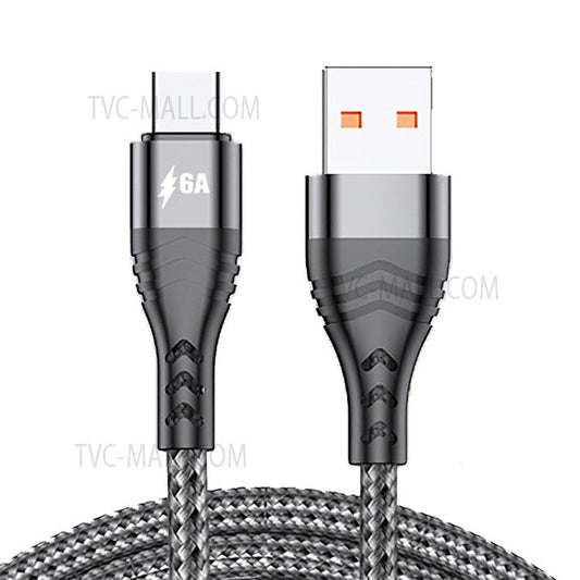 ADC-005 1m 6A 66W USB to Type-C Fast Charging + Data Sync Cable Braided Data Cord for Huawei Samsung - Grey