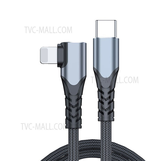 A6 90-degree Elbow Type-C to Lightning PD 20W Fast Charging Cable Braided Cell Phone Cable Data Transmission Cord, 1m - Grey
