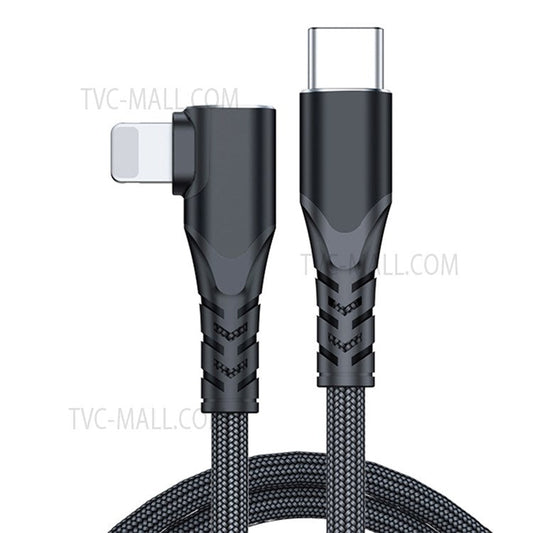 A6 90-degree Elbow Type-C to Lightning PD 20W Fast Charging Cable Braided Cell Phone Cable Data Transmission Cord, 1m - Black