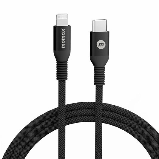 MOMAX Braided Lightning Cable 1.2m PD Fast Charging Cable USB C to Lightning Charging Cord [MFi Certified] - Black