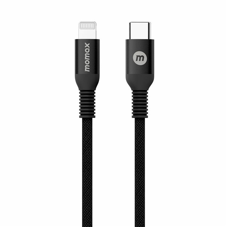 MOMAX Braided Lightning Cable 1.2m PD Fast Charging Cable USB C to Lightning Charging Cord [MFi Certified] - Black