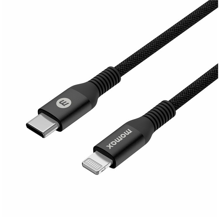 MOMAX Braided Lightning Cable 1.2m PD Fast Charging Cable USB C to Lightning Charging Cord [MFi Certified] - Black