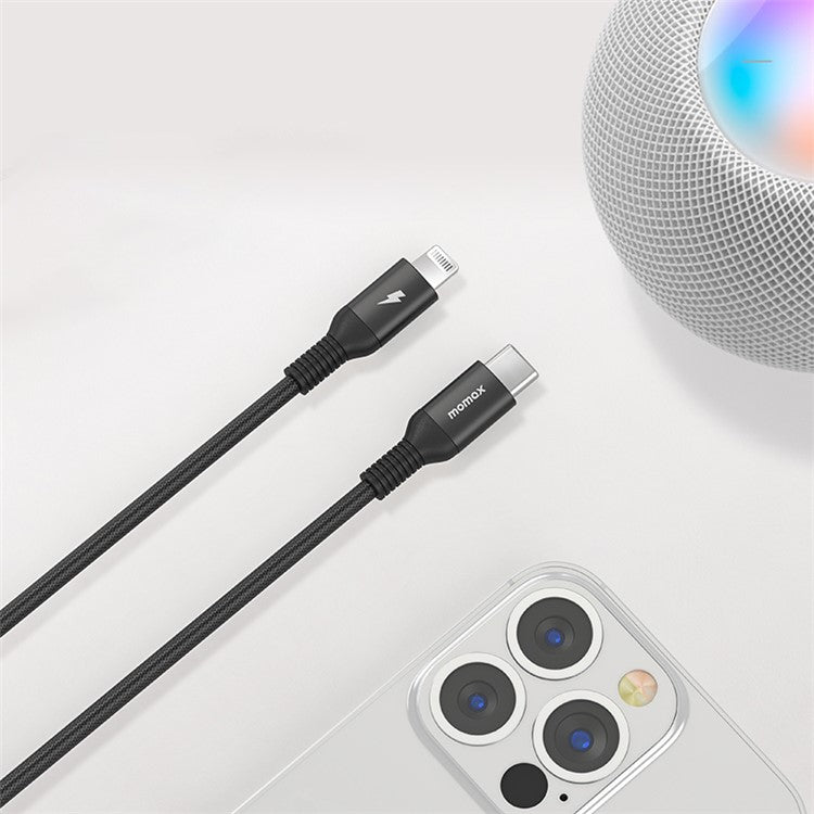 MOMAX Braided Lightning Cable 1.2m PD Fast Charging Cable USB C to Lightning Charging Cord [MFi Certified] - Black