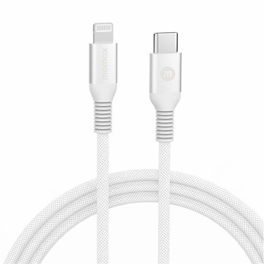 MOMAX Braided Lightning Cable 1.2m PD Fast Charging Cable USB C to Lightning Charging Cord [MFi Certified] - White