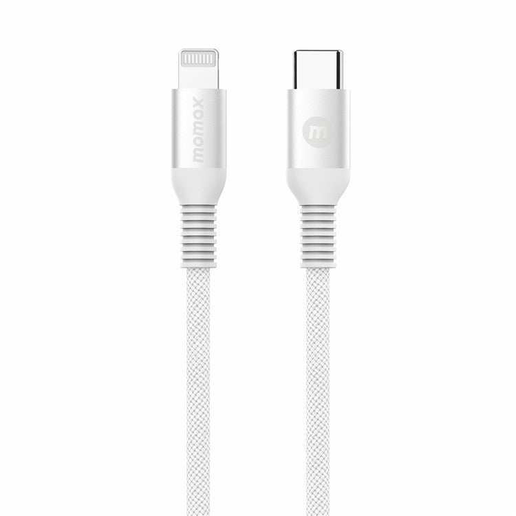 MOMAX Braided Lightning Cable 1.2m PD Fast Charging Cable USB C to Lightning Charging Cord [MFi Certified] - White