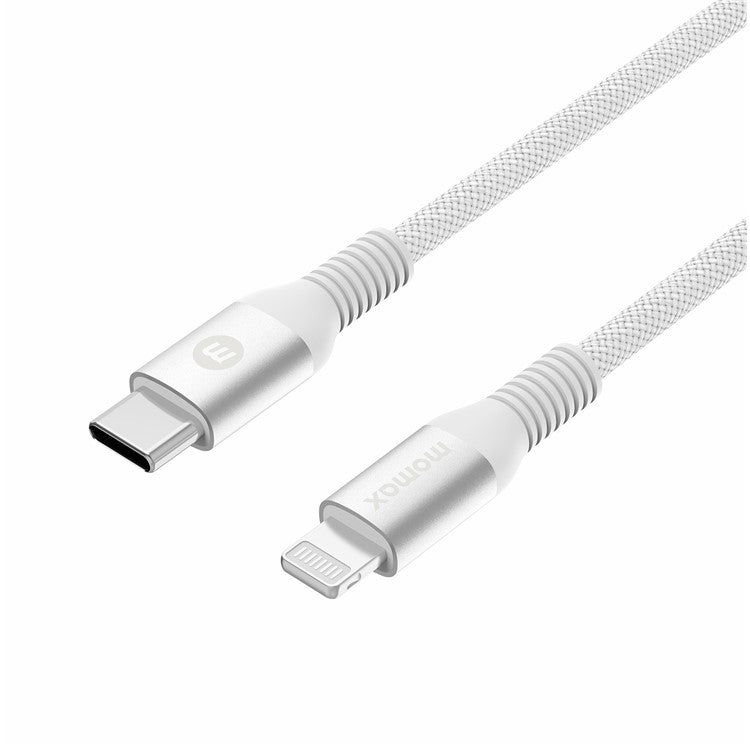 MOMAX Braided Lightning Cable 1.2m PD Fast Charging Cable USB C to Lightning Charging Cord [MFi Certified] - White