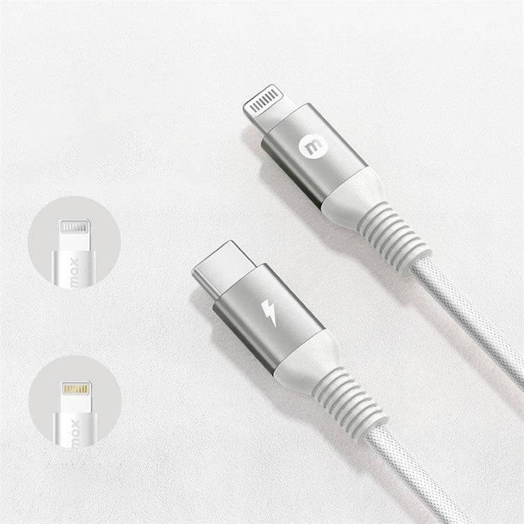 MOMAX Braided Lightning Cable 1.2m PD Fast Charging Cable USB C to Lightning Charging Cord [MFi Certified] - White