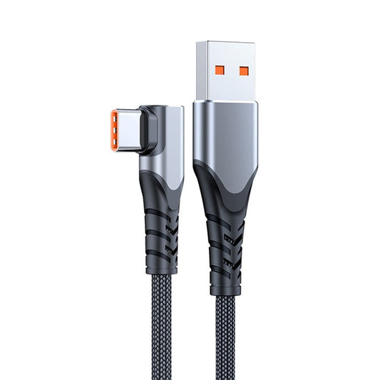 0.5m 66W 6A High Current Fast Charging Cable 90 Degree USB to Type-C Braided Data Cord - Grey