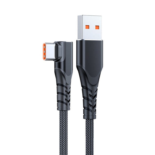 0.5m 66W 6A High Current Fast Charging Cable 90 Degree USB to Type-C Braided Data Cord - Black
