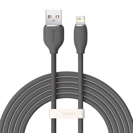 BASEUS Liquid Silicone Gel USB to iP Cell Phone Cable 2m Charging Cable 2.4A Fast Charging 480Mbps Data Transmission Cord - Black