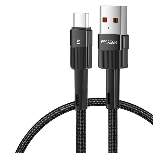ESSAGER 1m 6A Fast Charging USB to Type C Charge Cord 480Mbps Transmission Cable - Black