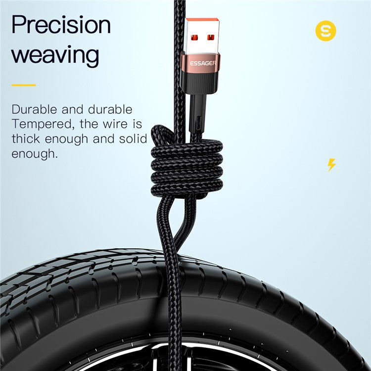 ESSAGER 2m Braided Design USB to Type C Cable 6A Fast Charging 480Mbps Transmission Wire for Tablet Laptop Smartphone - Brown