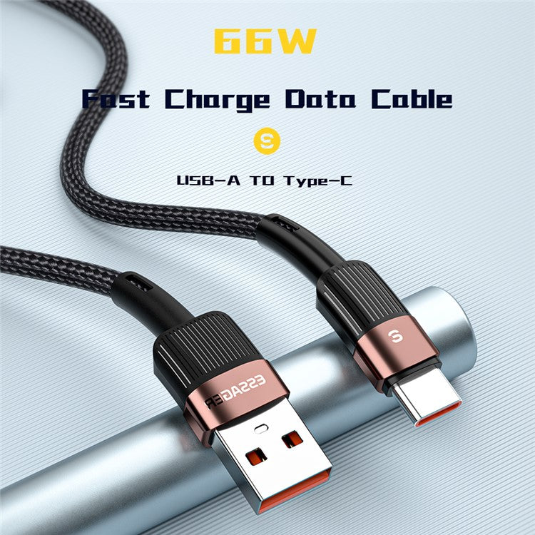 ESSAGER 2m Braided Design USB to Type C Cable 6A Fast Charging 480Mbps Transmission Wire for Tablet Laptop Smartphone - Black