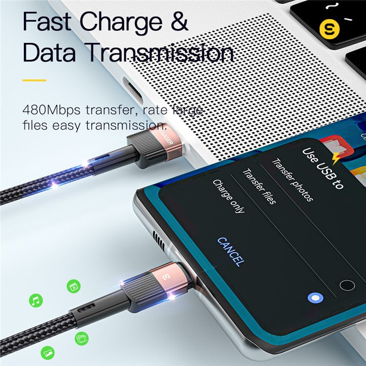 ESSAGER 2m Braided Design USB to Type C Cable 6A Fast Charging 480Mbps Transmission Wire for Tablet Laptop Smartphone - Black
