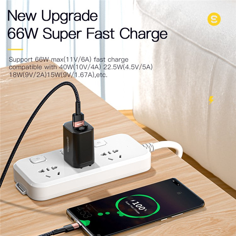 ESSAGER 2m Braided Design USB to Type C Cable 6A Fast Charging 480Mbps Transmission Wire for Tablet Laptop Smartphone - Black