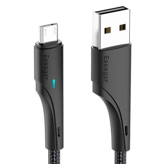 ESSAGER 3m Super Long USB to Micro USB Cell Phone Cable 2.4A Fast Charging 480Mbps Transmission Cord - Black