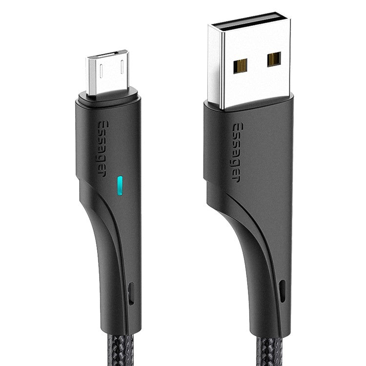 ESSAGER 1m USB to Micro USB Fast Charging Cable 480Mbps Transmission Cord with LED Light Indicator - Black